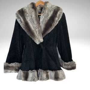 Oleg Cassini  flare cut Womens  jacket w/ faux fur trim